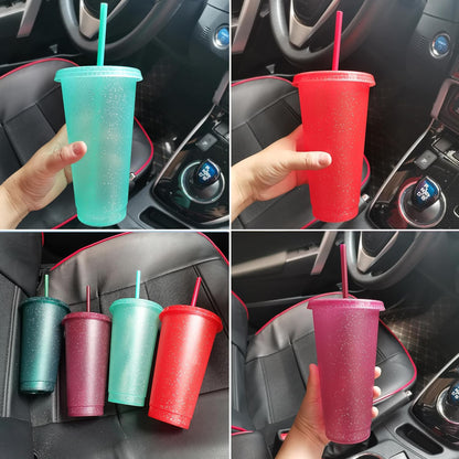 Suertestarry Tumbler with Straw and Lid,Water Bottle Iced Coffee Travel Mug Cup,Reusable Plastic Cups,Perfect for Parties,Birthdays,24oz-5 Pack (Rainbow, 5pack)