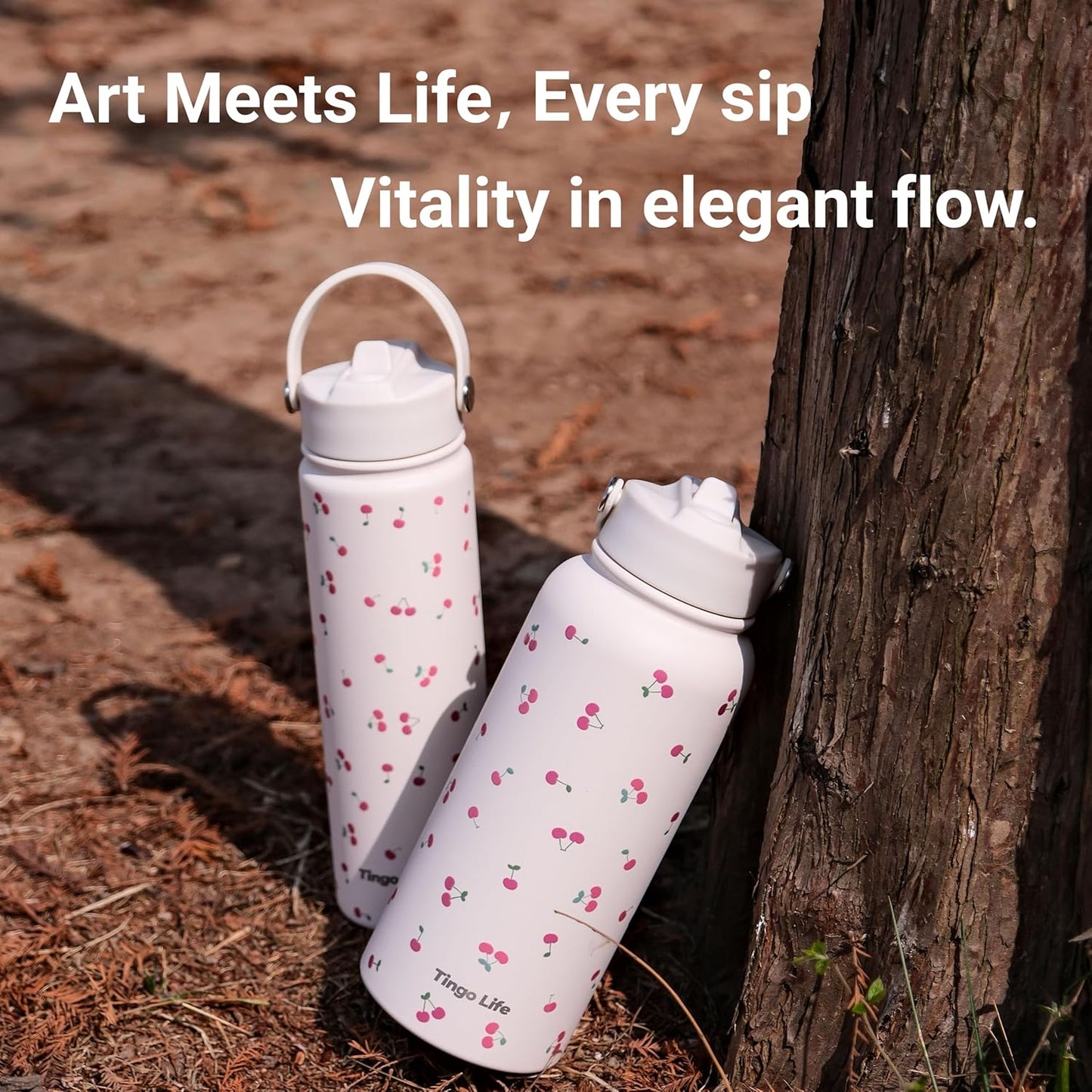 25oz Insulated Stainless Steel Aesthetic Cute Water Bottle - 2 Lids Included (Straw + Sport Handle), Leakproof BPA-Free, Dreamy Cream Cute Floral Design, Perfect Gym/Yoga/Office Companion