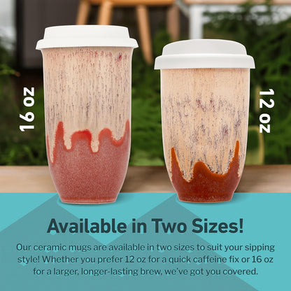 NOVA CERAMICS Coffee Tumbler – Travel Mug - On the Go Coffee Mug – Microwave & Dishwasher Safe Green Coffee Tumbler - Gifts For Women Men Him Her – 16oz – Monsoon