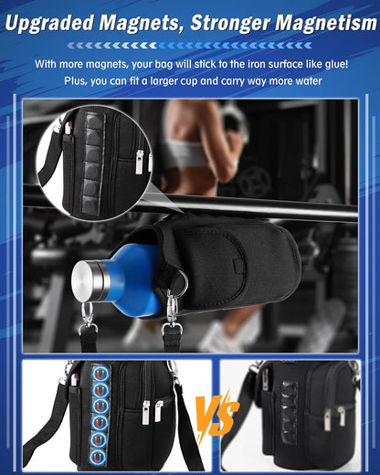 Gym Carrier, Magnetic Gym Pouch, Tumbler Carrier with Strap Phone Pockets, Fitness Portable Crossbody Bag with 6 Built-in Magnets, Gym Carrier with strap, Magnetic bag holder for Running Traval Sports