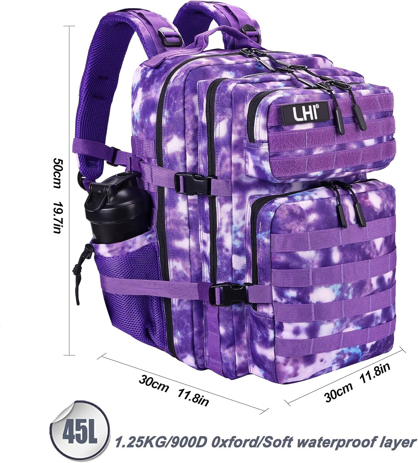 LHI Military Tactical Backpack for Men and Women 45L Army 3 Days Assault Pack Bag Large Rucksack with Molle System - Black - Colors A