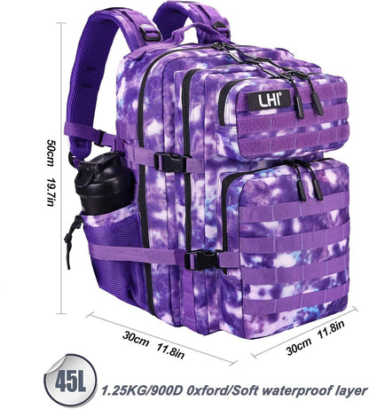 LHI Military Tactical Backpack for Men and Women 45L Army 3 Days Assault Pack Bag Large Rucksack with Molle System - Black - Colors A