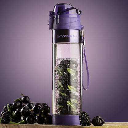 MAMI WATA Fruit Infuser Water Bottle – 24 oz – Tritan Plastic - Unique Stylish Design – Fruit Infused Water recipes eBook & Insulating sleeve – Beautiful Gift Box