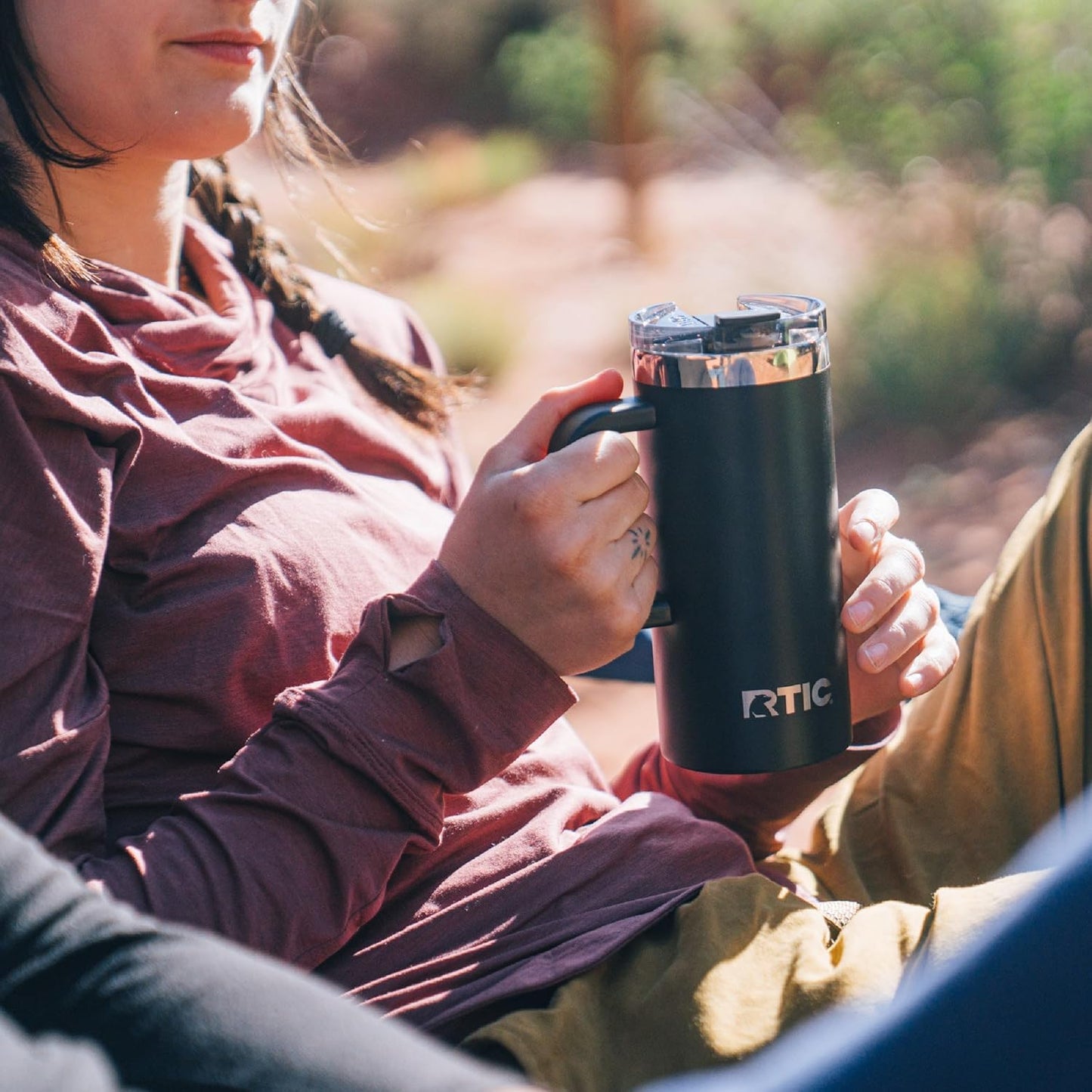 RTIC 20oz Road Trip Travel Mug with Lid and Handle, Ceramic Lined, Insulated, Stainless Steel, Metal, Double Wall Vacuum-Insulation, Portable Coffee, Tea Cup for Hot and Cold Drink, Black