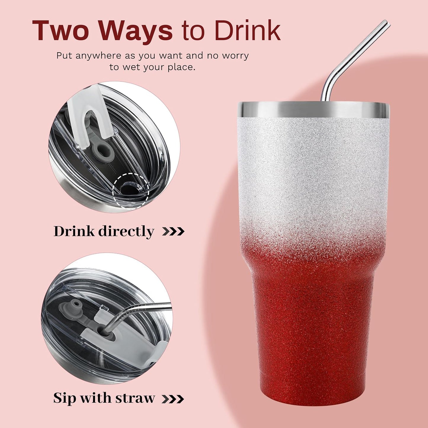 D·S 30oz Blue Tumbler Stainless Steel Double Wall Vacuum Insulated Mug with Straw and Lid, Cleaning Brush for Cold and Hot Beverages