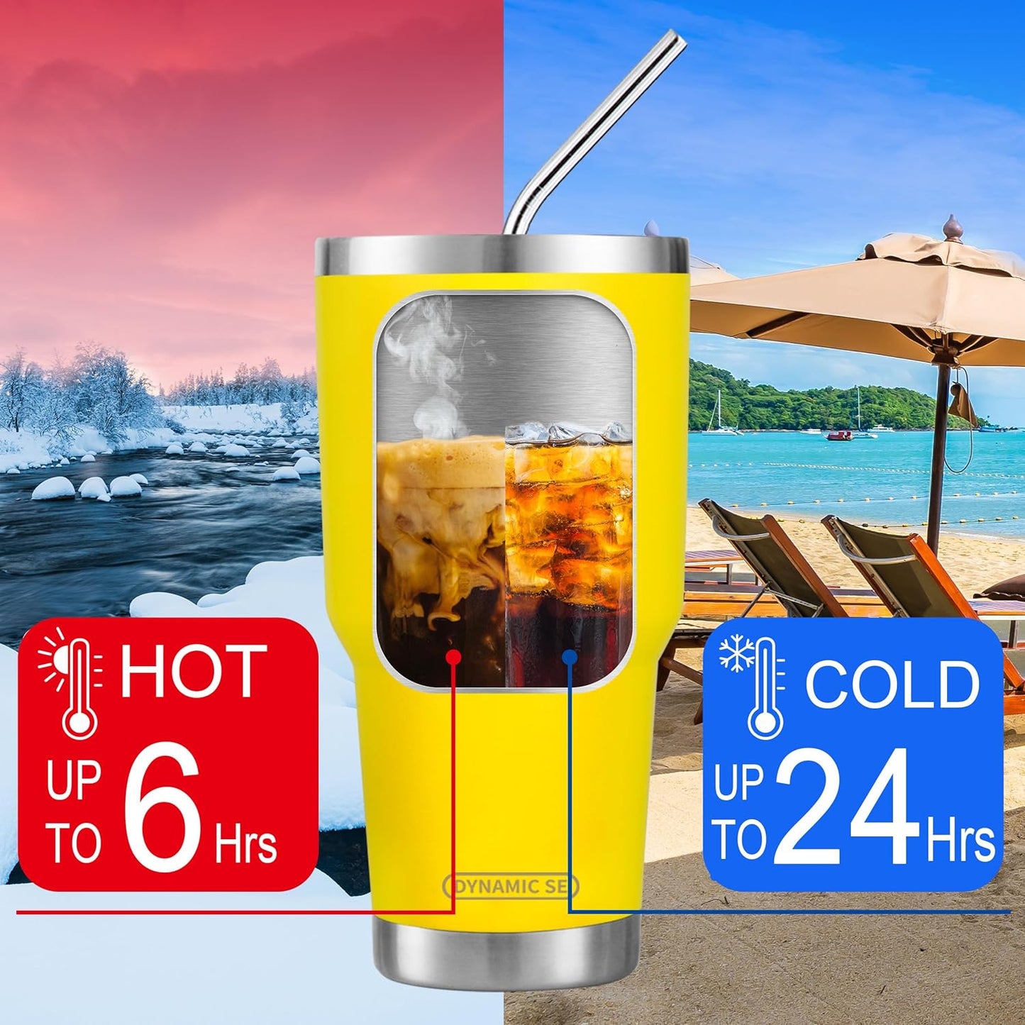 D·S 30oz Blue Tumbler Stainless Steel Double Wall Vacuum Insulated Mug with Straw and Lid, Cleaning Brush for Cold and Hot Beverages