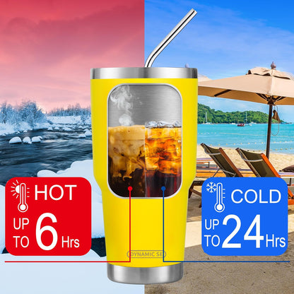 D·S 30oz Blue Tumbler Stainless Steel Double Wall Vacuum Insulated Mug with Straw and Lid, Cleaning Brush for Cold and Hot Beverages
