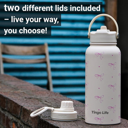 25oz Insulated Stainless Steel Aesthetic Cute Water Bottle - 2 Lids Included (Straw + Sport Handle), Leakproof BPA-Free, Dreamy Cream Cute Floral Design, Perfect Gym/Yoga/Office Companion
