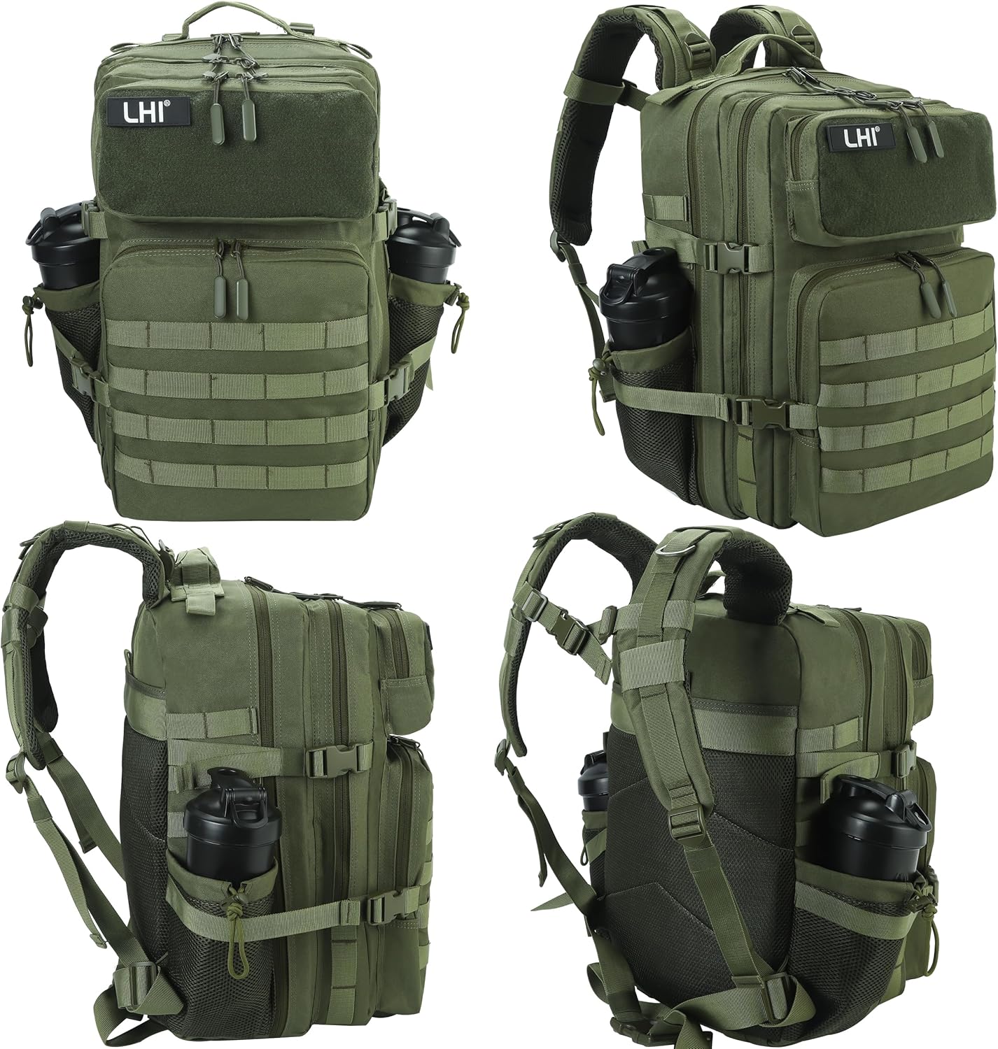 LHI Military Tactical Backpack for Men and Women 45L Army 3 Days Assault Pack Bag Large Rucksack with Molle System - Black - Colors A