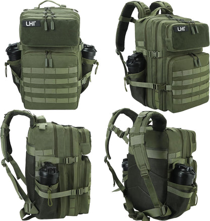 LHI Military Tactical Backpack for Men and Women 45L Army 3 Days Assault Pack Bag Large Rucksack with Molle System - Black - Colors A