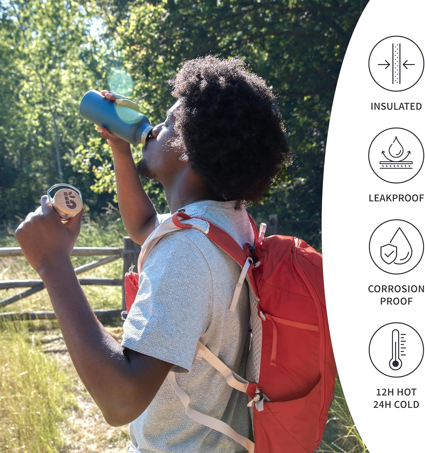 Bambaw 24 oz Stainless Steel Water Bottle, Insulated Metal Water Bottle Wide Mouth, Great for Hiking & Travel, With Handle Easy to Carry, Rust-Resistant & Durable (Aegean Blue)