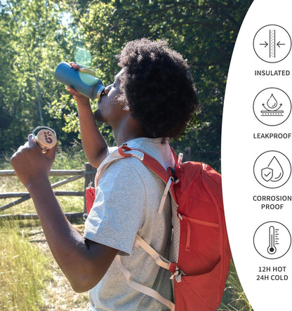 Bambaw 24 oz Stainless Steel Water Bottle, Insulated Metal Water Bottle Wide Mouth, Great for Hiking & Travel, With Handle Easy to Carry, Rust-Resistant & Durable (Aegean Blue)