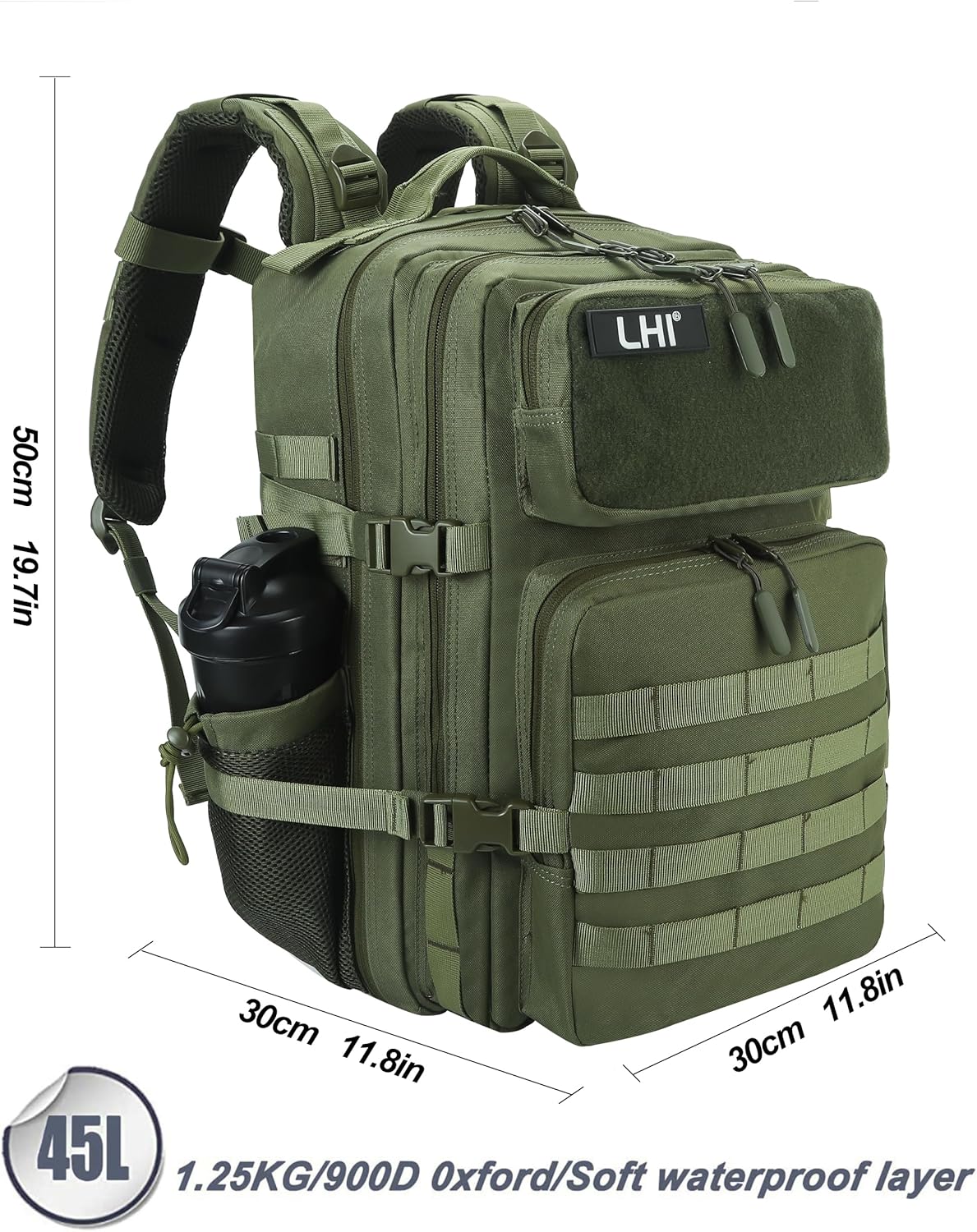 LHI Military Tactical Backpack for Men and Women 45L Army 3 Days Assault Pack Bag Large Rucksack with Molle System - Black - Colors A
