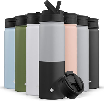 JoyJolt Triple Insulated Water Bottle with Straw Lid AND Flip Lid! 22oz Water Bottle, 12 Hour Hot/Cold Vacuum Insulated Stainless Steel Water Bottle. BPA-Free Leakproof Water Bottles - Thermos Bottle