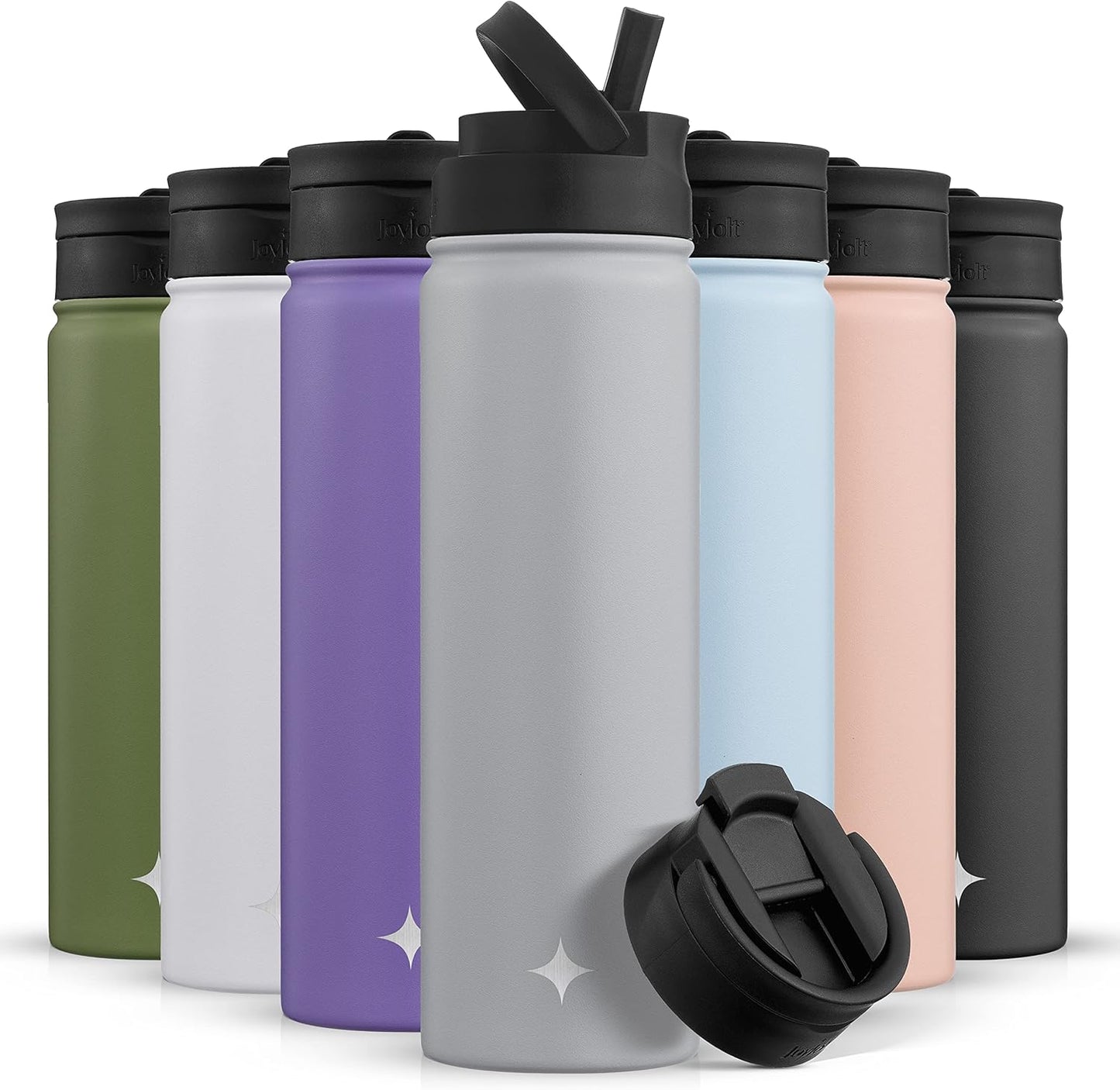 JoyJolt Triple Insulated Water Bottle with Straw Lid AND Flip Lid! 22oz Water Bottle, 12 Hour Hot/Cold Vacuum Insulated Stainless Steel Water Bottle. BPA-Free Leakproof Water Bottles - Thermos Bottle