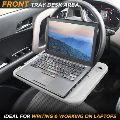 EcoNour 2 in 1 Car Steering Wheel Desk | Tray for Laptop Car Mount with Pen Holder | Desk Console for Car | Food Tray for Eating with Drinks Holder | Multipurpose Travel Car Accessories