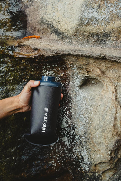 LifeStraw Peak Series - Collapsible Squeeze Bottle Water Filter System – 650ml for Trail Running, Through Hiking, Travel, Cycling, and Fishing; Dark Mountain Gray