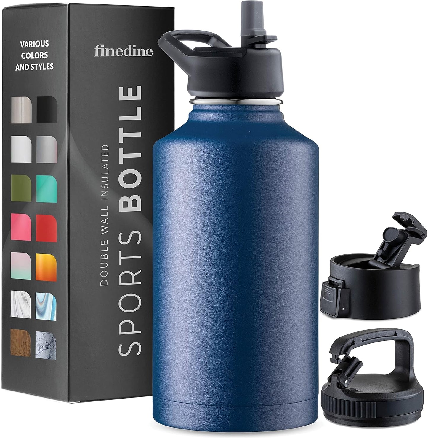 FineDine Water Bottle - Stainless Steel Insulated Water Bottle with Straw Lid, Flip Lid & Wide-Mouth Cap - Keeps Hot and Cold - 25 Oz / 739ml - Dreamy Purple