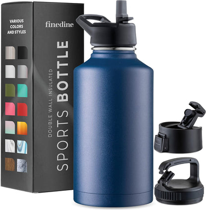 FineDine Water Bottle - Stainless Steel Insulated Water Bottle with Straw Lid, Flip Lid & Wide-Mouth Cap - Keeps Hot and Cold - 25 Oz / 739ml - Dreamy Purple