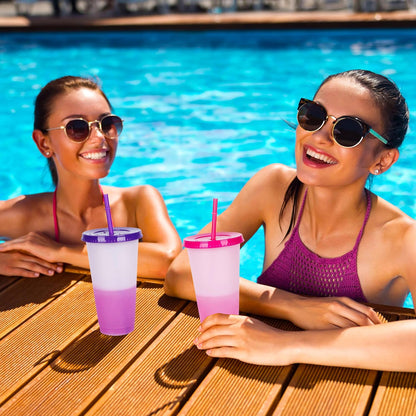 Color Changing Cups, 5 Pack 24oz Plastic Tumblers, Reusable Iced Coffee & Smoothie Cups with Lids and Straws for Parties and Travel