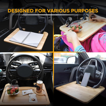 EcoNour 2 in 1 Car Steering Wheel Desk | Tray for Laptop Car Mount with Pen Holder | Desk Console for Car | Food Tray for Eating with Drinks Holder | Multipurpose Travel Car Accessories