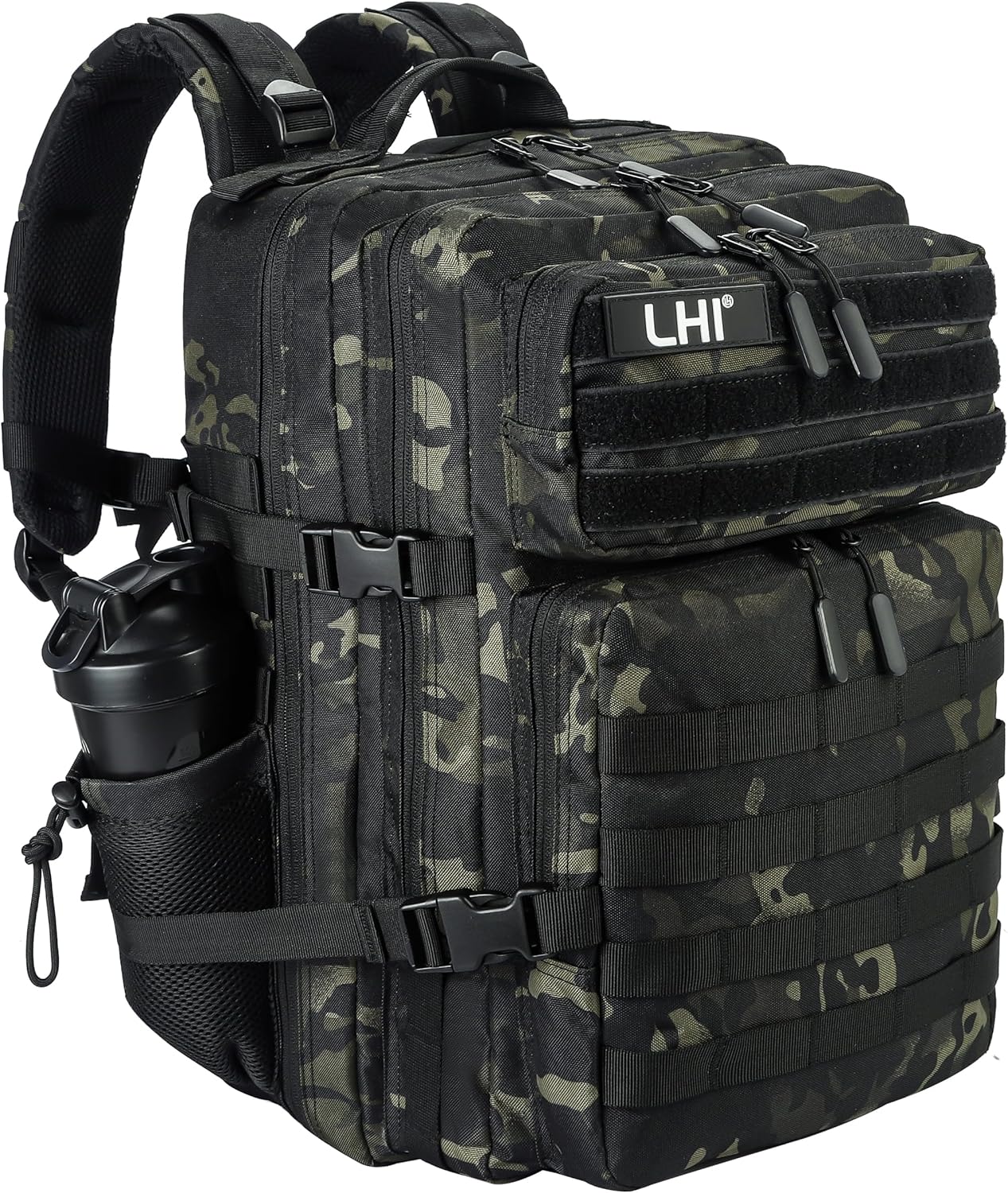 LHI Military Tactical Backpack for Men and Women 45L Army 3 Days Assault Pack Bag Large Rucksack with Molle System - Black - Colors A