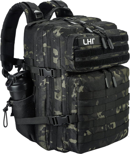 LHI Military Tactical Backpack for Men and Women 45L Army 3 Days Assault Pack Bag Large Rucksack with Molle System - Black - Colors A