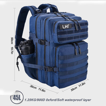 LHI Military Tactical Backpack for Men and Women 45L Army 3 Days Assault Pack Bag Large Rucksack with Molle System - Black - Colors A
