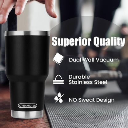 D·S 30oz Blue Tumbler Stainless Steel Double Wall Vacuum Insulated Mug with Straw and Lid, Cleaning Brush for Cold and Hot Beverages