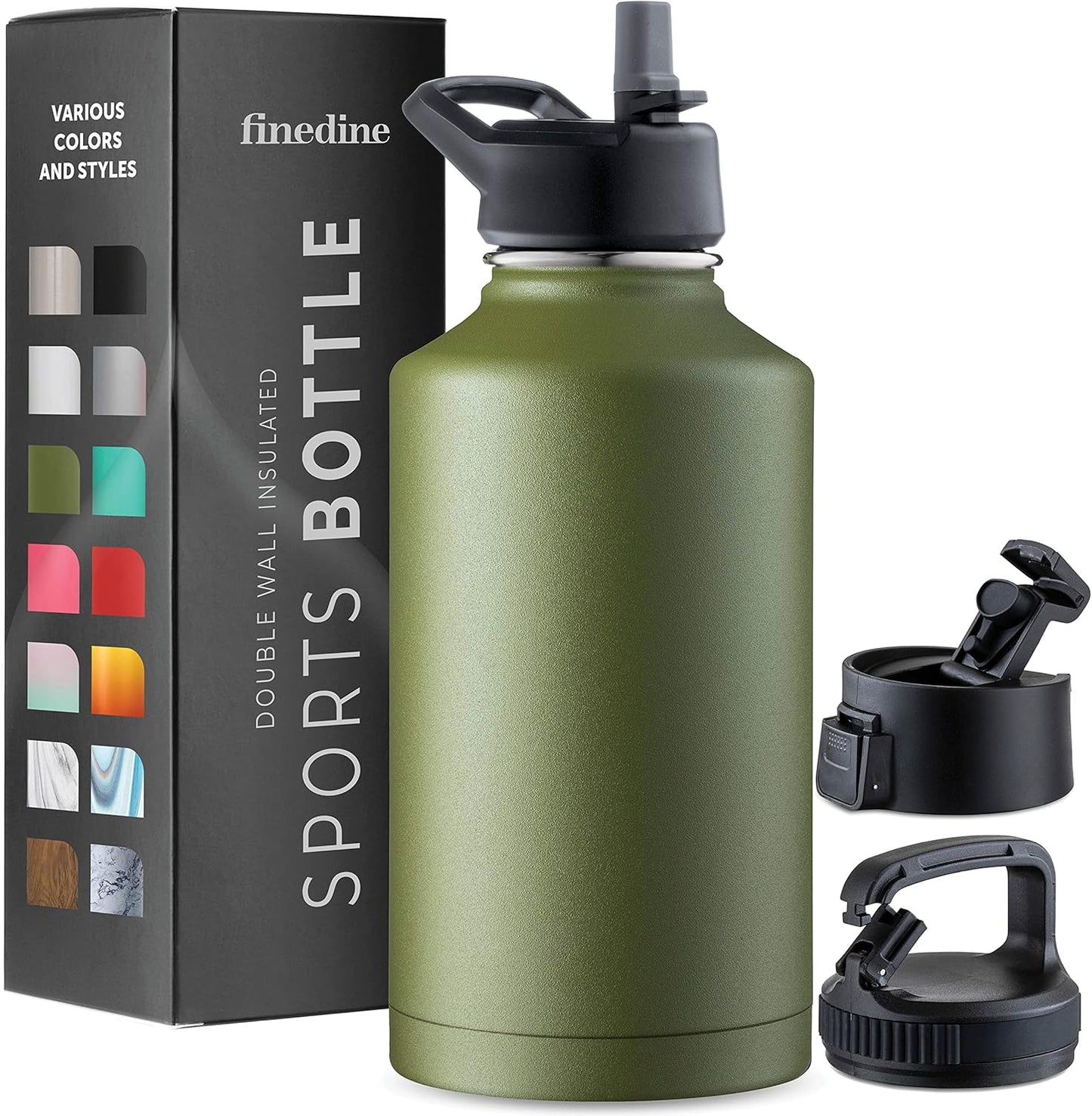 FineDine Water Bottle - Stainless Steel Insulated Water Bottle with Straw Lid, Flip Lid & Wide-Mouth Cap - Keeps Hot and Cold - 25 Oz / 739ml - Dreamy Purple
