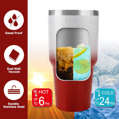 D·S 30oz Blue Tumbler Stainless Steel Double Wall Vacuum Insulated Mug with Straw and Lid, Cleaning Brush for Cold and Hot Beverages