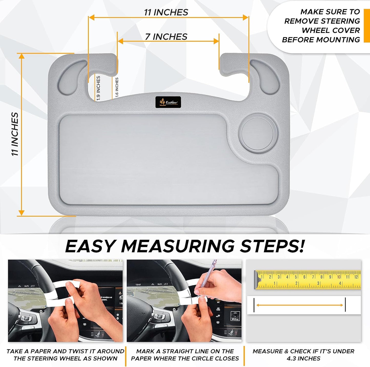 EcoNour 2 in 1 Car Steering Wheel Desk | Tray for Laptop Car Mount with Pen Holder | Desk Console for Car | Food Tray for Eating with Drinks Holder | Multipurpose Travel Car Accessories