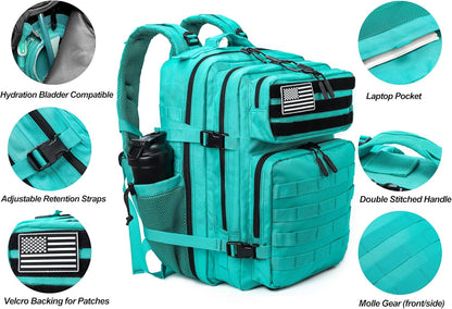 LHI Military Tactical Backpack for Men and Women 45L Army 3 Days Assault Pack Bag Large Rucksack with Molle System - Black - Colors B