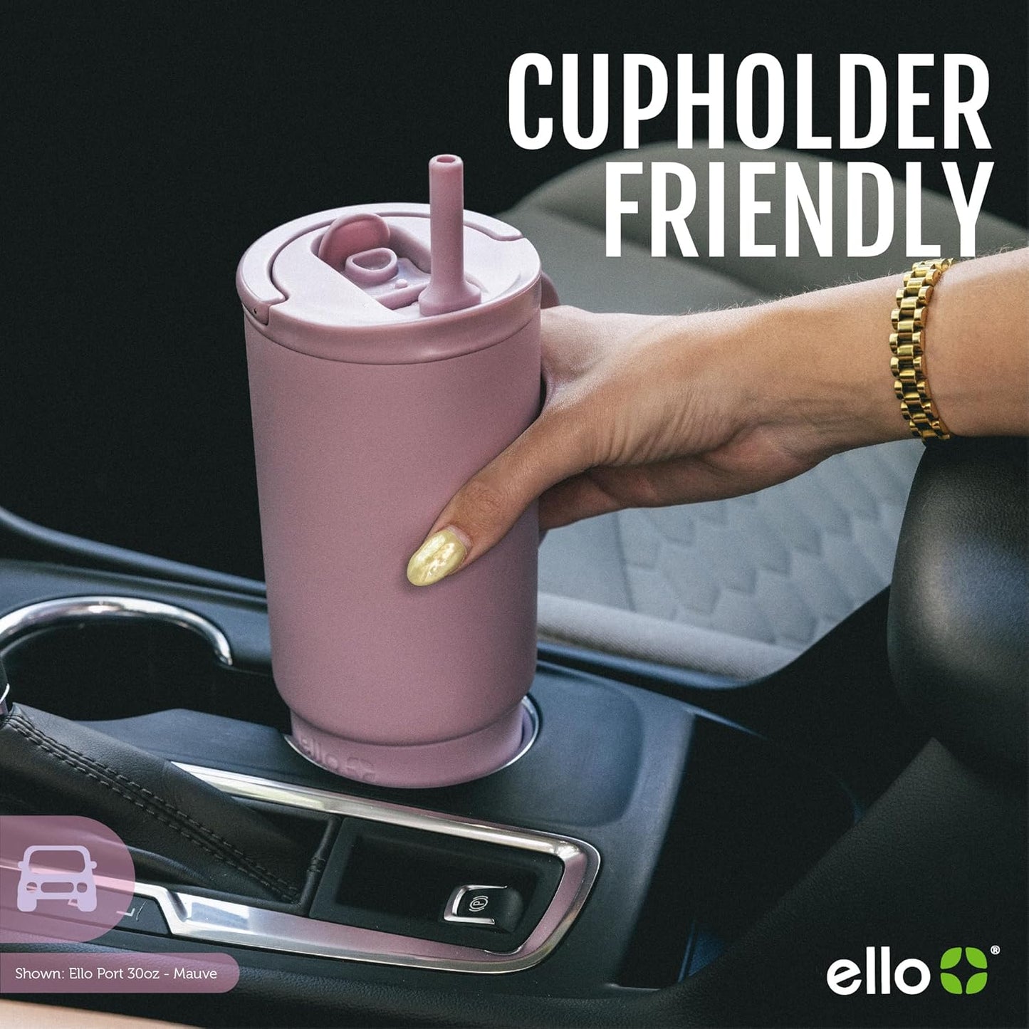 Ello Port 40oz Tumbler with Carry Loop & Integrated Handle, Vacuum Insulated Stainless Steel Reusable Water Bottle, Travel Mug with Leak Proof Lid & Straw, Perfect for Iced Coffee & Tea, White