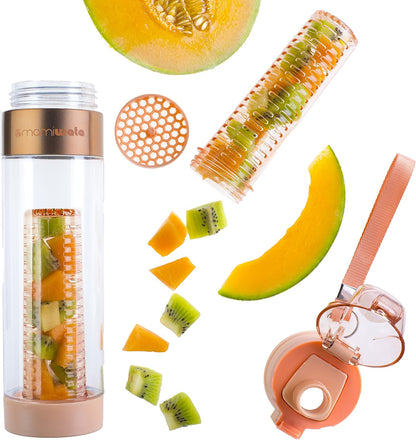 MAMI WATA Fruit Infuser Water Bottle – 24 oz – Tritan Plastic - Unique Stylish Design – Fruit Infused Water recipes eBook & Insulating sleeve – Beautiful Gift Box