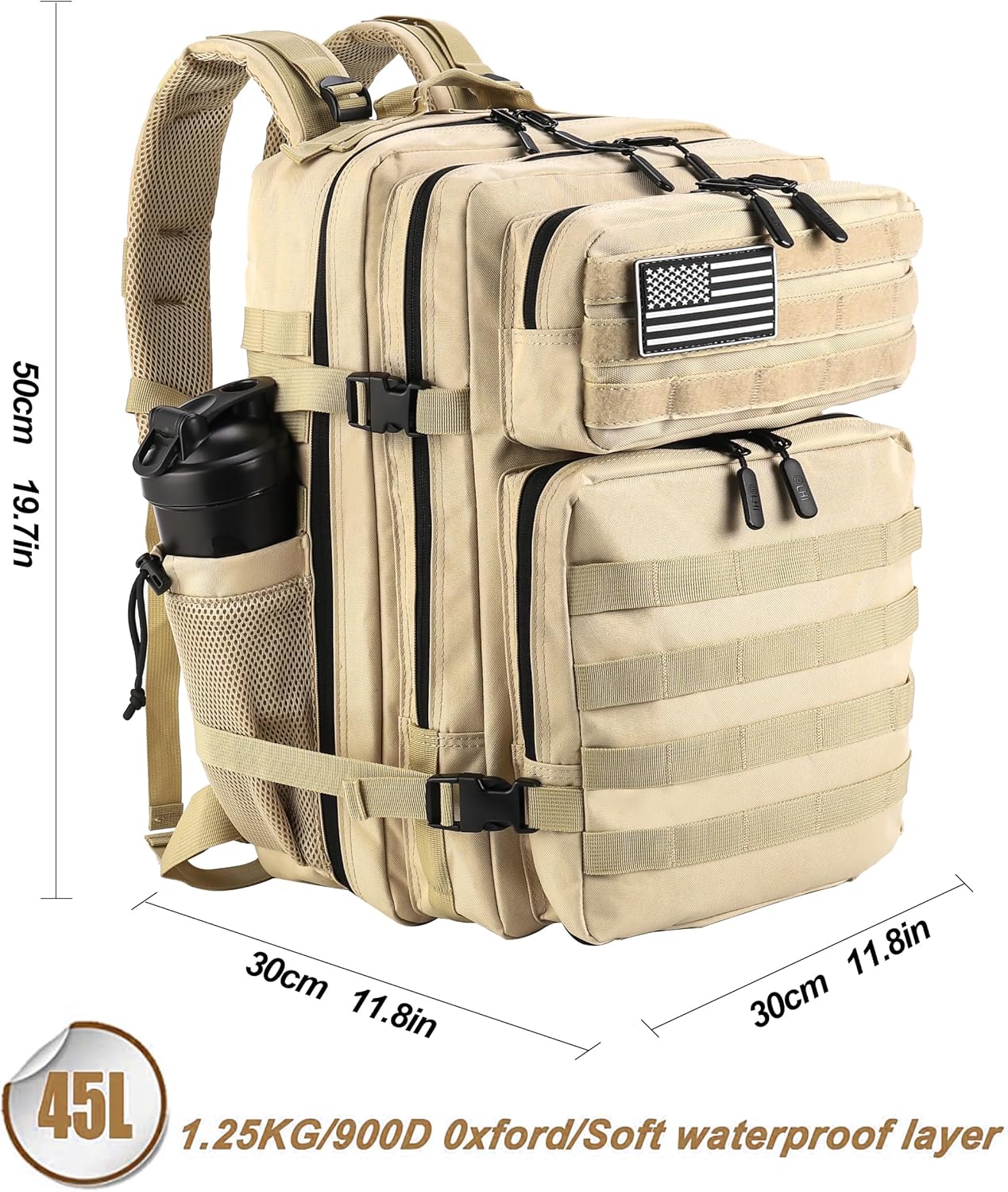 LHI Military Tactical Backpack for Men and Women 45L Army 3 Days Assault Pack Bag Large Rucksack with Molle System - Black - Colors A