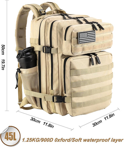 LHI Military Tactical Backpack for Men and Women 45L Army 3 Days Assault Pack Bag Large Rucksack with Molle System - Black - Colors A