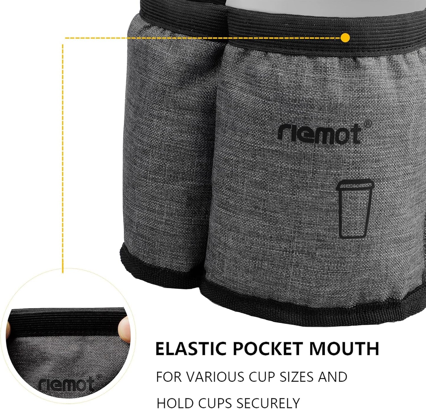 riemot Luggage Travel Cup Holder Free Hand Drink Carrier - Hold Two Coffee Mugs - Fits Roll on Suitcase Handles - Gifts for Flight Attendants Travelers Accessories Carbon Black