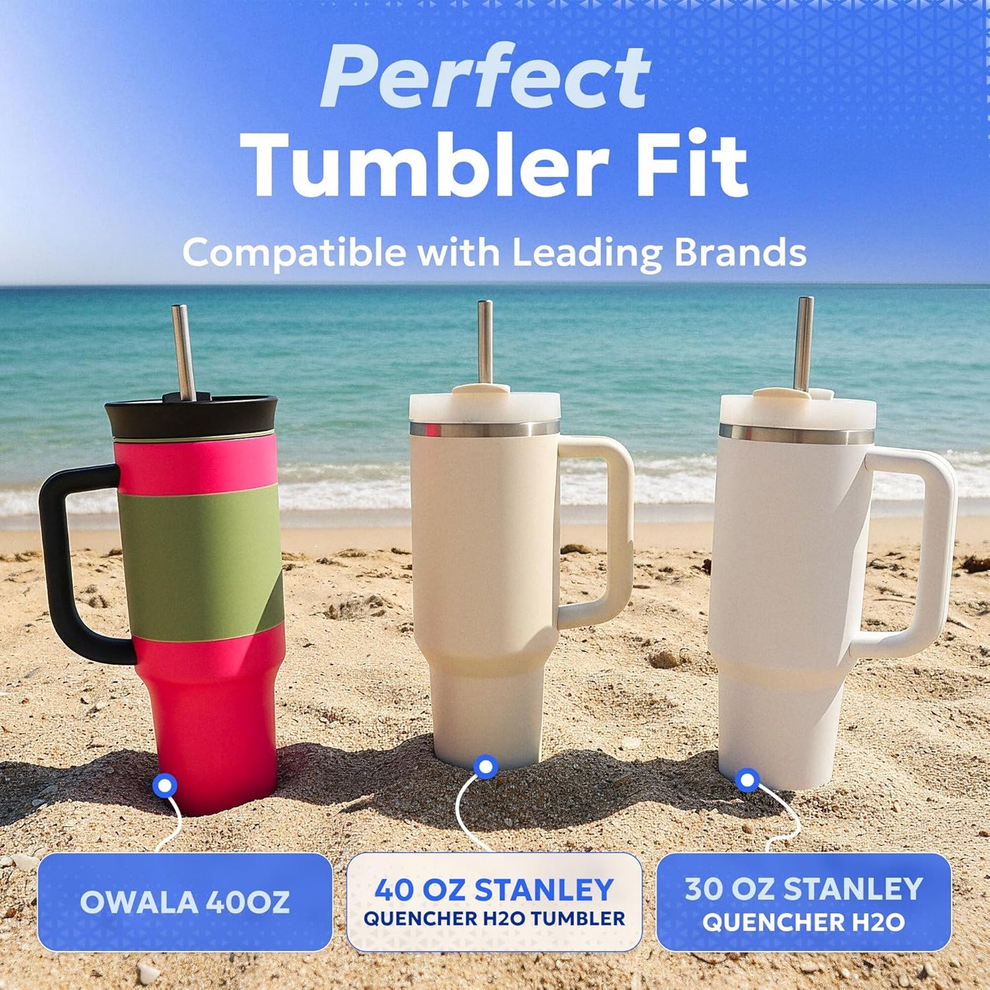 Made in USA Bywater Stainless Steel 10.5 Inch Straw Set of 2 Food Grade Premium Straws. Fits Stanley, Yeti Straw Lid, Owala and Many Others With Standard Straws. DOES NOT FIT FLIP STYLE LIDS