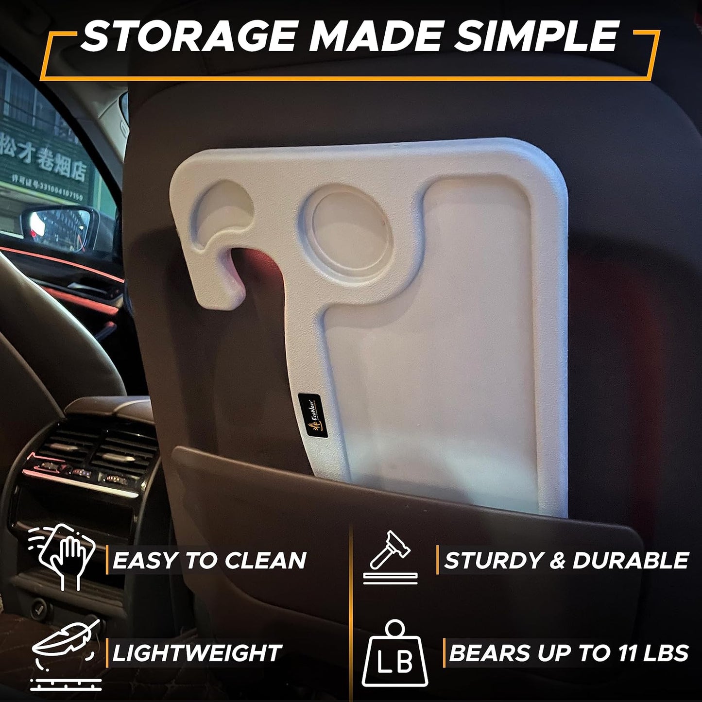 EcoNour 2 in 1 Car Steering Wheel Desk | Tray for Laptop Car Mount with Pen Holder | Desk Console for Car | Food Tray for Eating with Drinks Holder | Multipurpose Travel Car Accessories