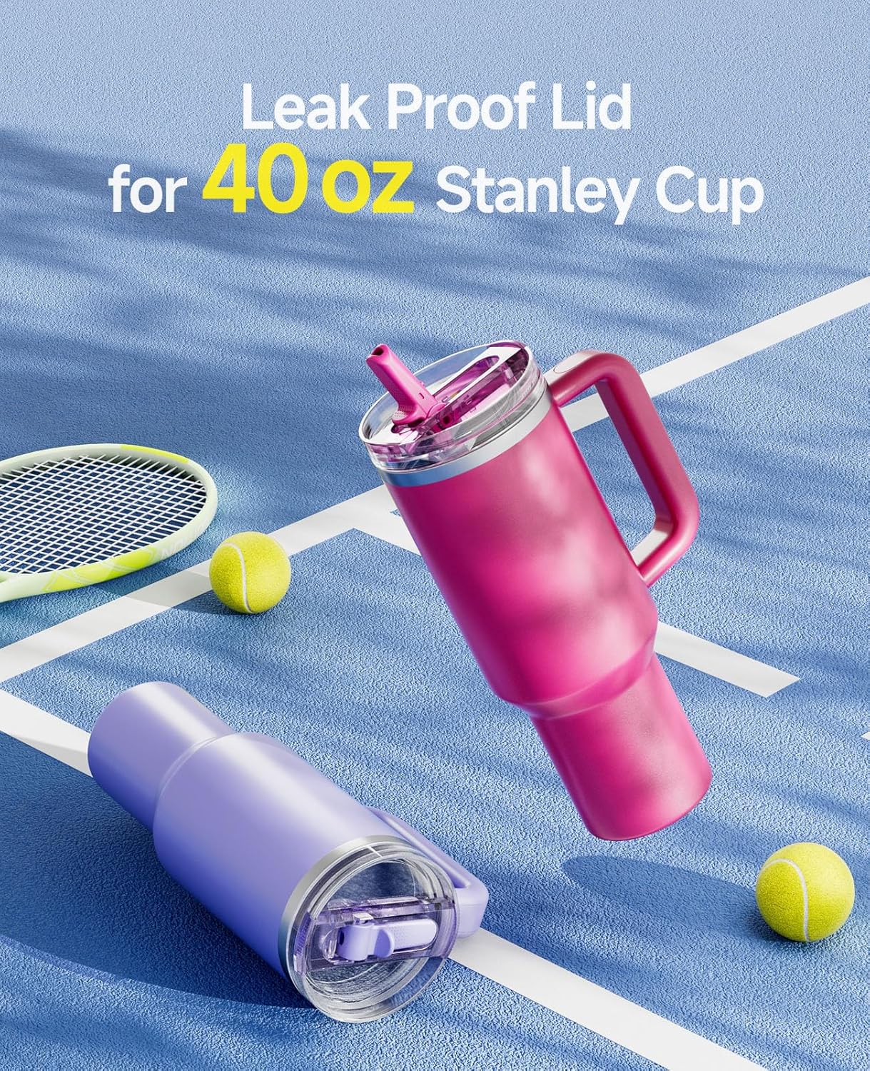2 Pack Tumbler Flip Straw Lid Replacement Fit for Stanley 40 OZ Quencher, Leak Proof Lid with Straw for Stanley, No Spill Reusable Tumbler Lid Compatible with Stanley Cup Accessories