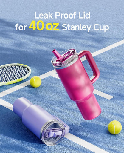 2 Pack Tumbler Flip Straw Lid Replacement Fit for Stanley 40 OZ Quencher, Leak Proof Lid with Straw for Stanley, No Spill Reusable Tumbler Lid Compatible with Stanley Cup Accessories