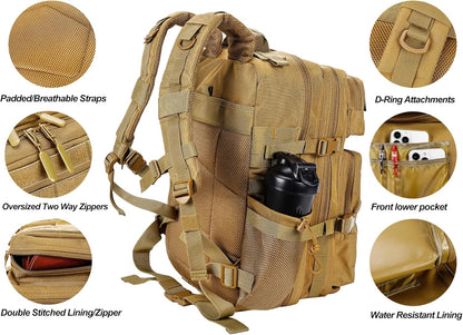 LHI Military Tactical Backpack for Men and Women 45L Army 3 Days Assault Pack Bag Large Rucksack with Molle System - Black - Colors A