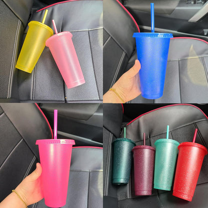 Suertestarry Tumbler with Straw and Lid,Water Bottle Iced Coffee Travel Mug Cup,Reusable Plastic Cups,Perfect for Parties,Birthdays,24oz-5 Pack (Rainbow, 5pack)
