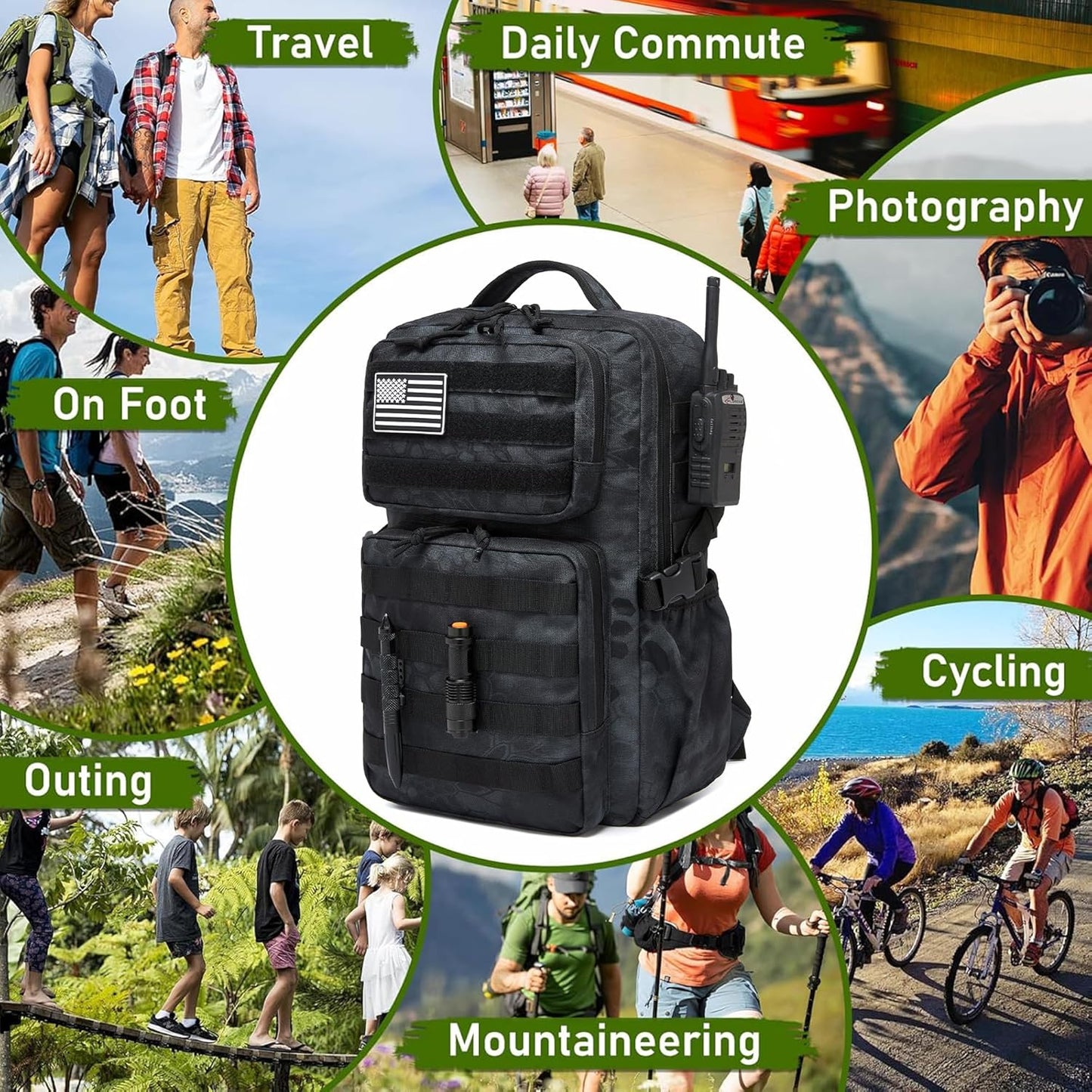 Wotony Military Tactical Backpack for Men Waterproof Daypack 3 Day Assault Pack Molle Bag with Water Bottle Holder