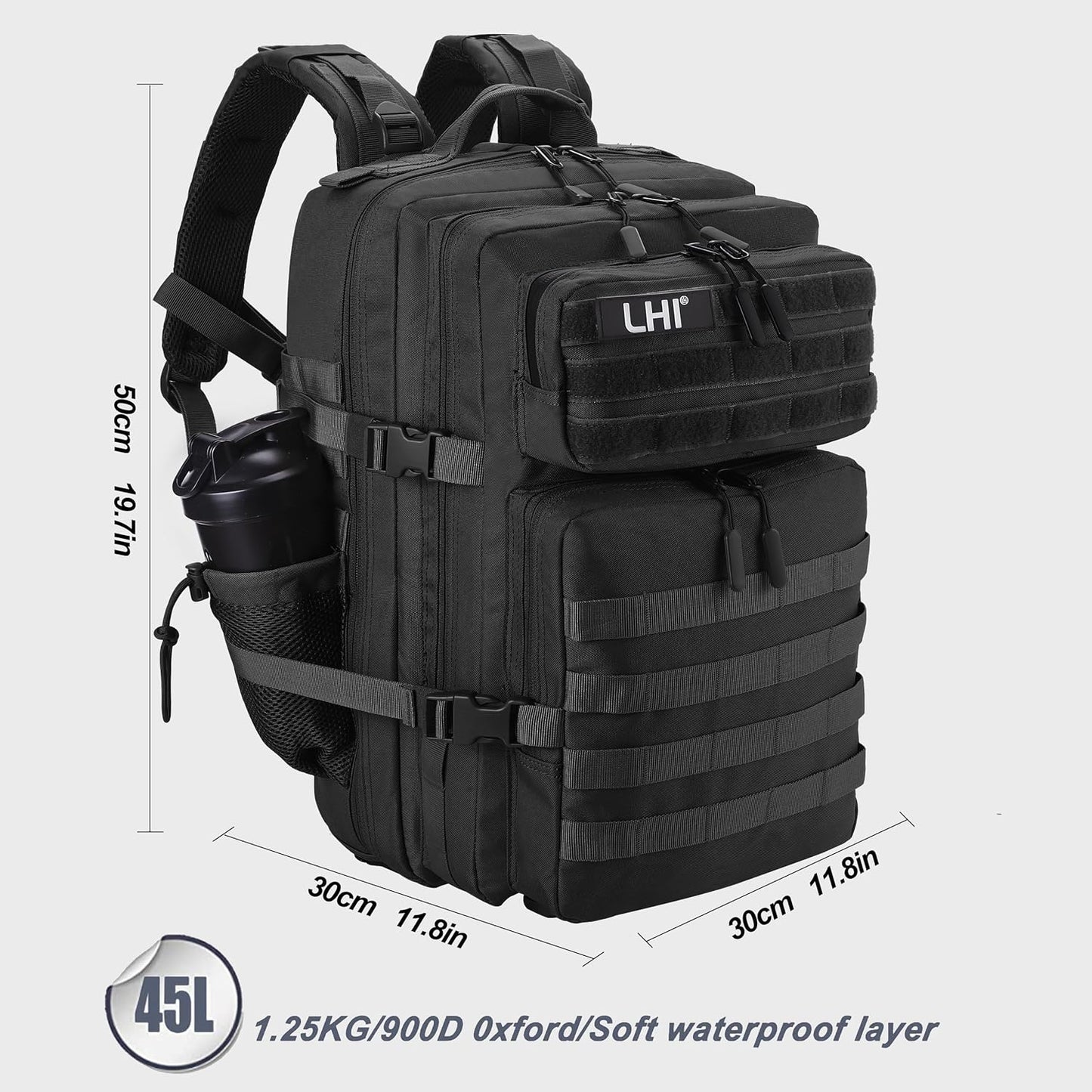 LHI Military Tactical Backpack for Men and Women 45L Army 3 Days Assault Pack Bag Large Rucksack with Molle System - Black - Colors A