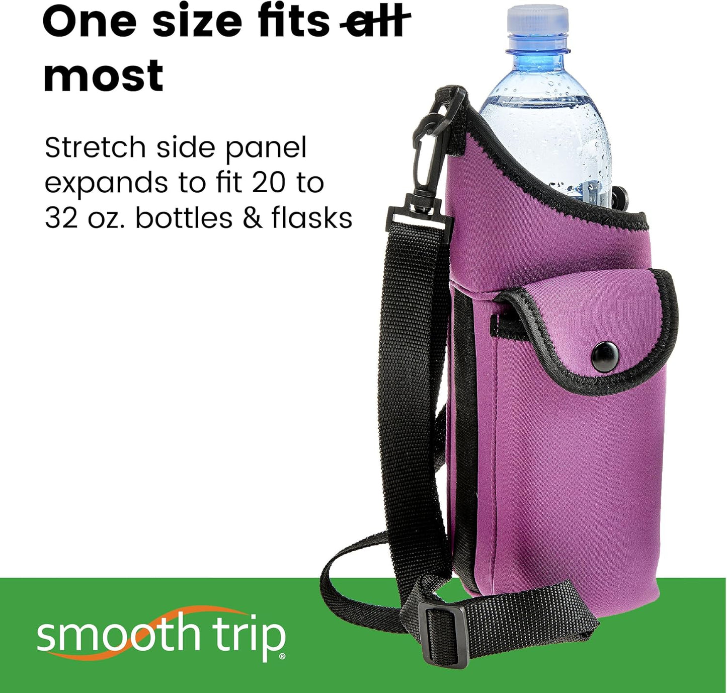 Smooth Trip AquaPockets Neoprene Water Bottle Holder with Strap - Neoprene Sling Bag with Water Bottle Holder, Phone Pouch and Adjustable Strap for Walking and Hiking - Fits up to 32 oz. Bottles