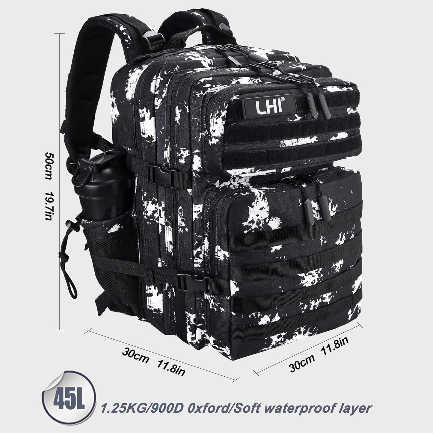 LHI Military Tactical Backpack for Men and Women 45L Army 3 Days Assault Pack Bag Large Rucksack with Molle System - Black - Colors A