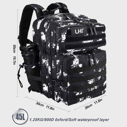 LHI Military Tactical Backpack for Men and Women 45L Army 3 Days Assault Pack Bag Large Rucksack with Molle System - Black - Colors A