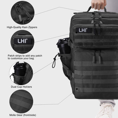 LHI Military Tactical Backpack for Men and Women 45L Army 3 Days Assault Pack Bag Large Rucksack with Molle System - Black - Colors A